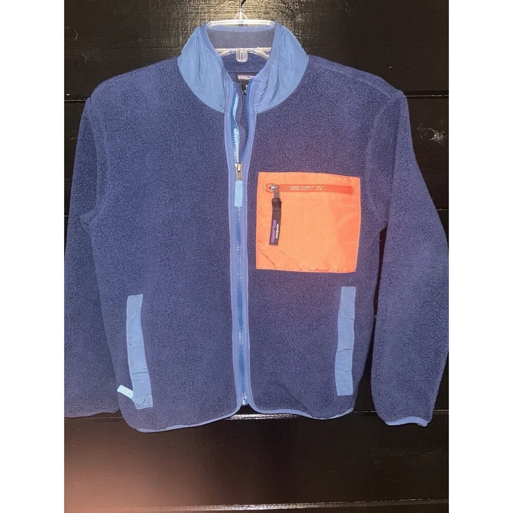 Boys Girls Patagonia Synchilla Fleece Full Zip Jacket Kid’s Sz M Navy - Picture 1 of 3